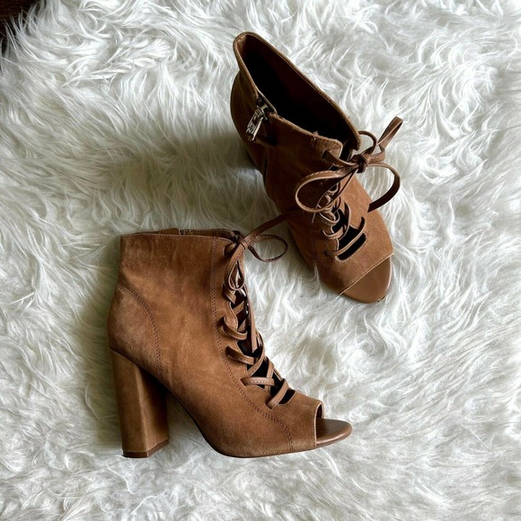 Sam Edelman 6.5 Yvie Bootie Tan Suede Lace Up - Picture 1 of 7